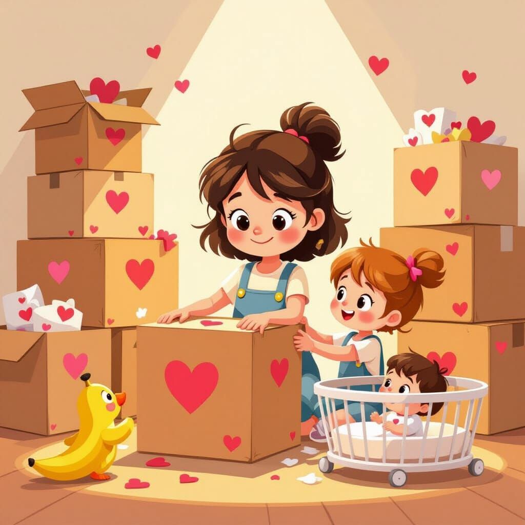 Children's Book Illustration of Family Moving