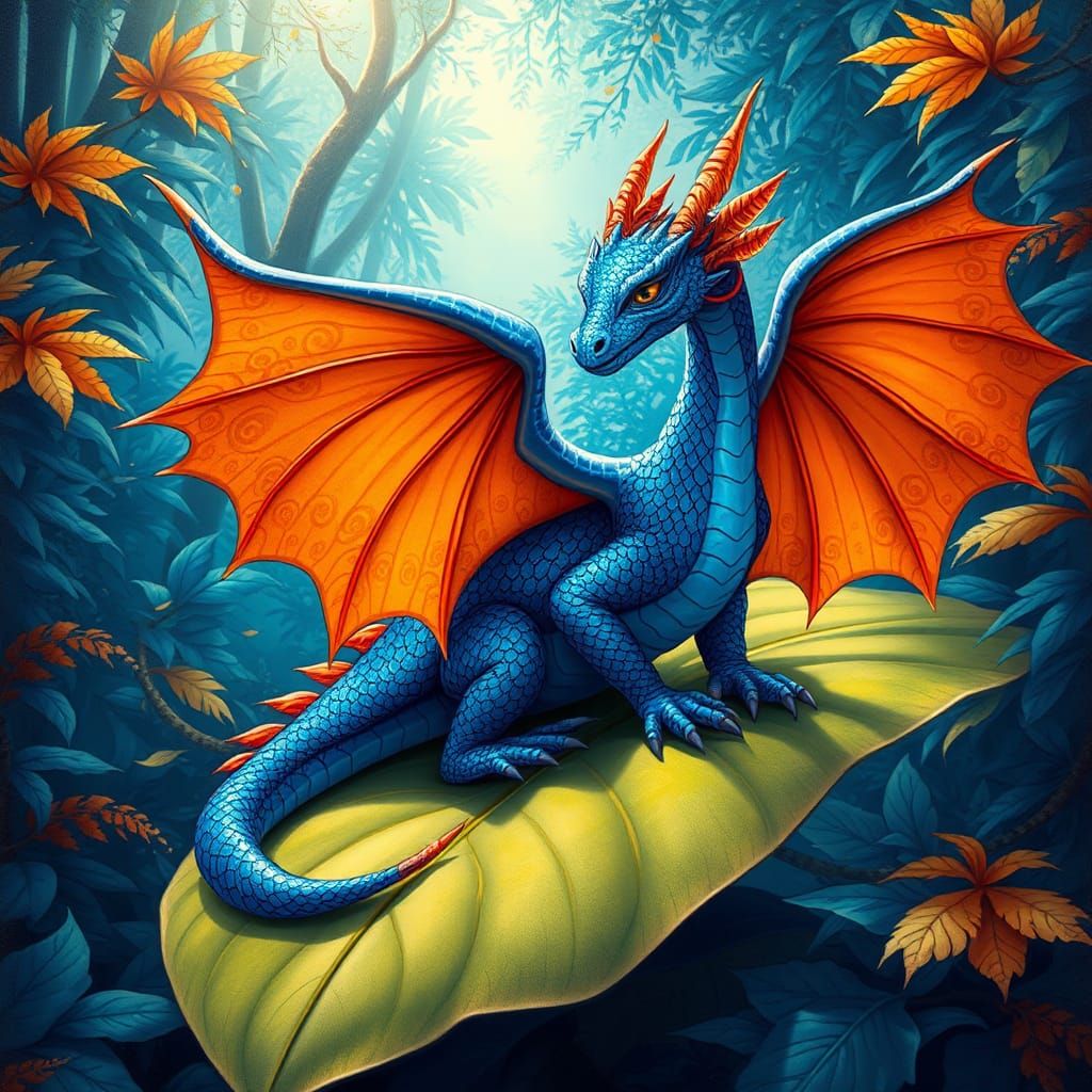 A mystical creature resembling a Big dragon with sapphire-bl...