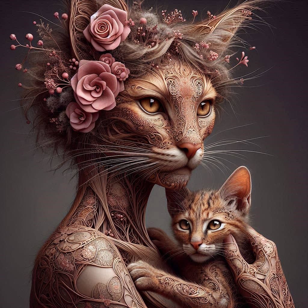 Cat With A Flower Headband And Kitten!!!!