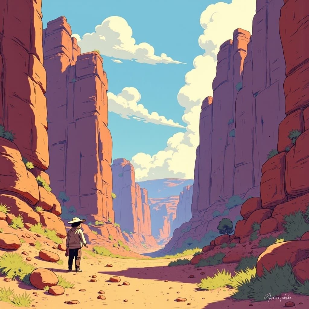  <lora:Alius:1.0> digital illustration in the style of Cosimo Galluzzi :: a canyon illustration style
