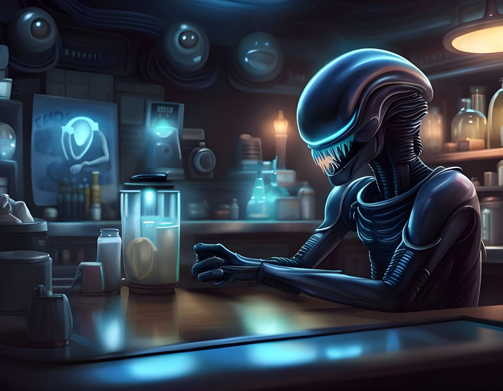 Xenomorph barista - AI Generated Artwork - NightCafe Creator