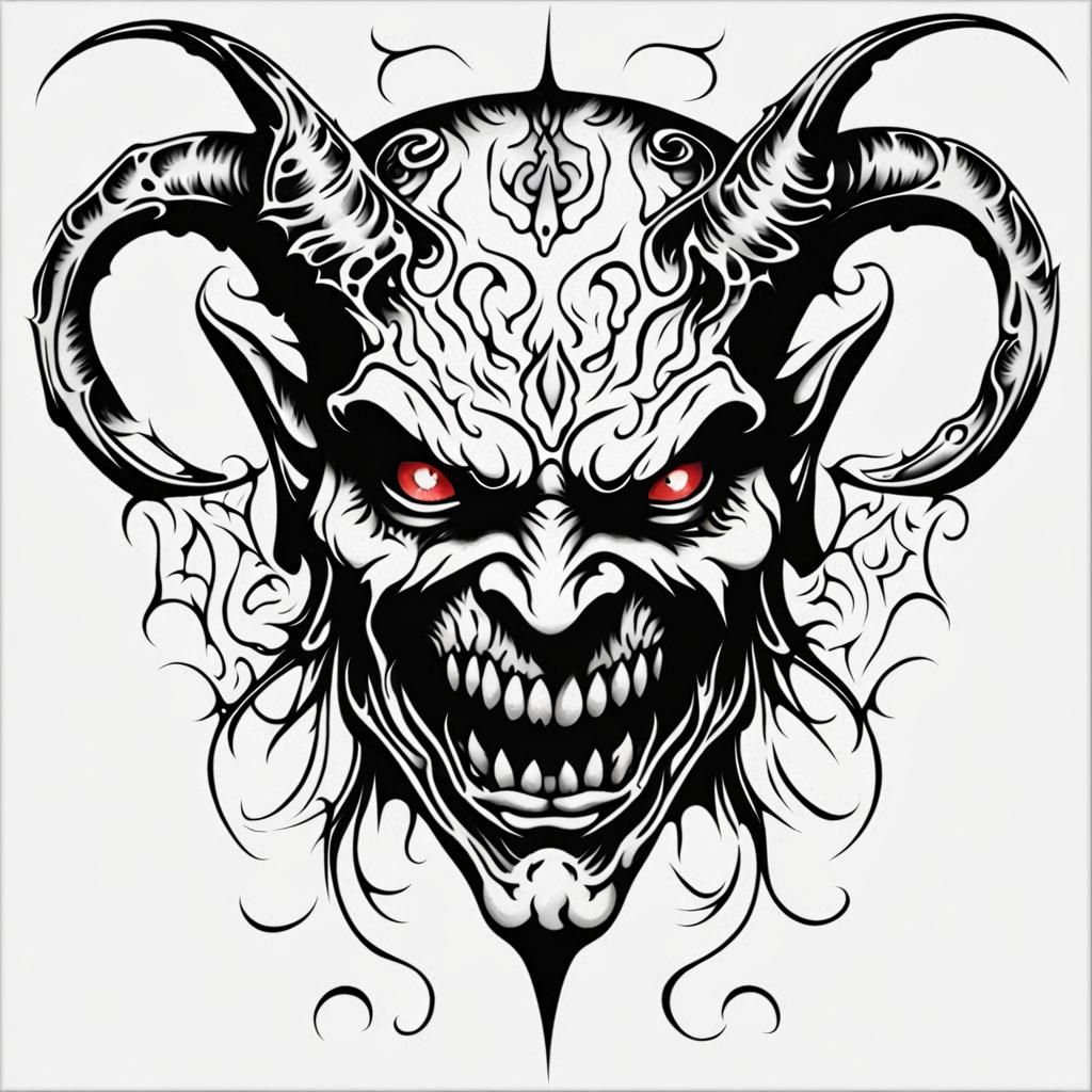 Demon Tattoo stencil with detail - AI Generated Artwork - NightCafe Creator