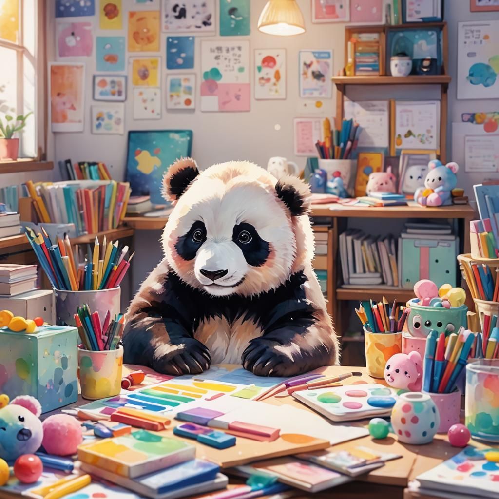 Cute Panda Bear in Anime-Inspired Art Style