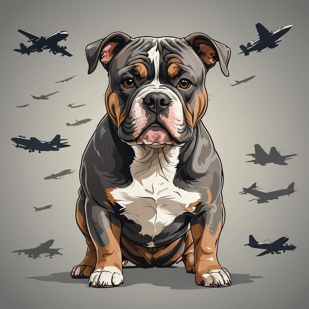 American Bully dog vector illustration 2d, front view, plane...