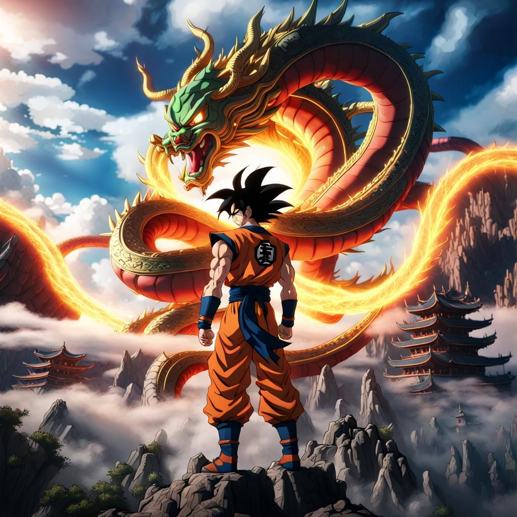 Goku_ss4 is summing shenlong, detailed matte painting, deep color ...