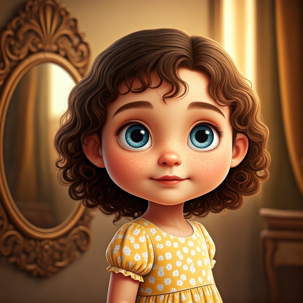 Sweet Girl Adorns Whimsical Wonderland in Pixar-Inspired Sty...