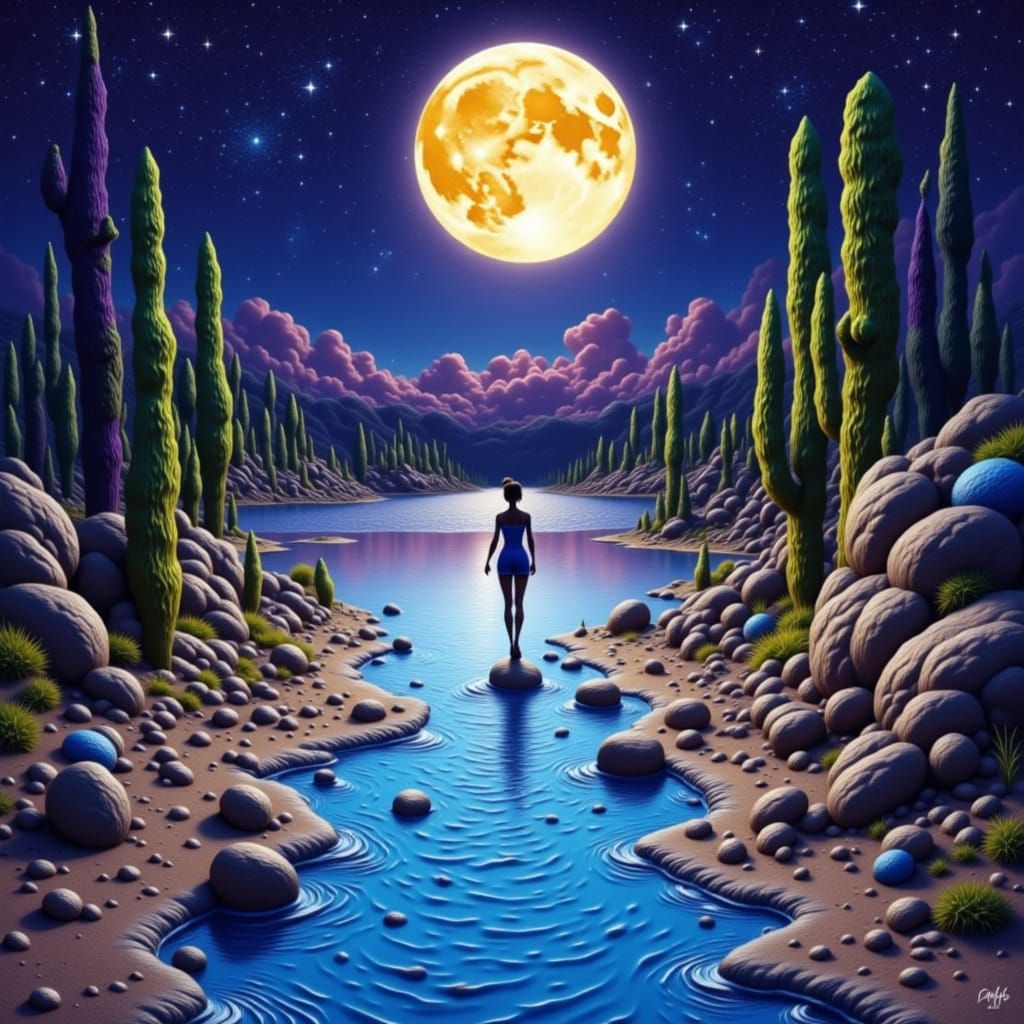 Woman Enters Luminous Light with Vibrant Abstract Embellishm...