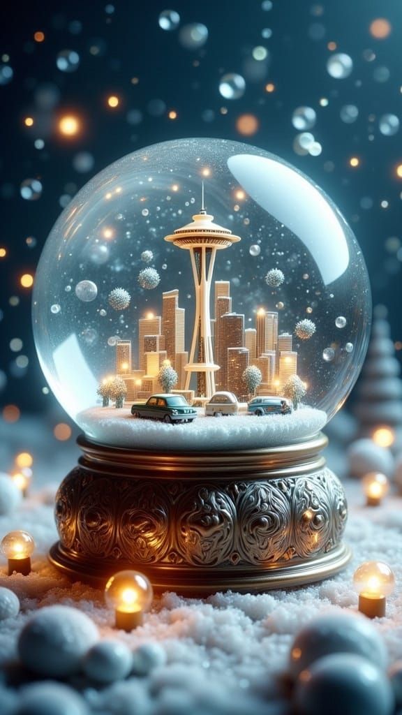 Seattle Skyline in a snow globe