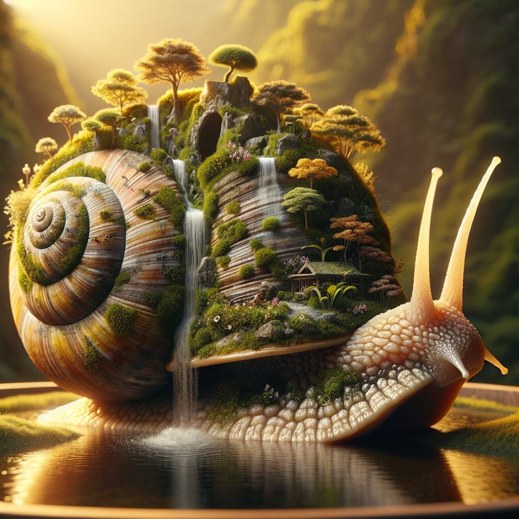 Serene Snail Shell Landscape in Golden Light