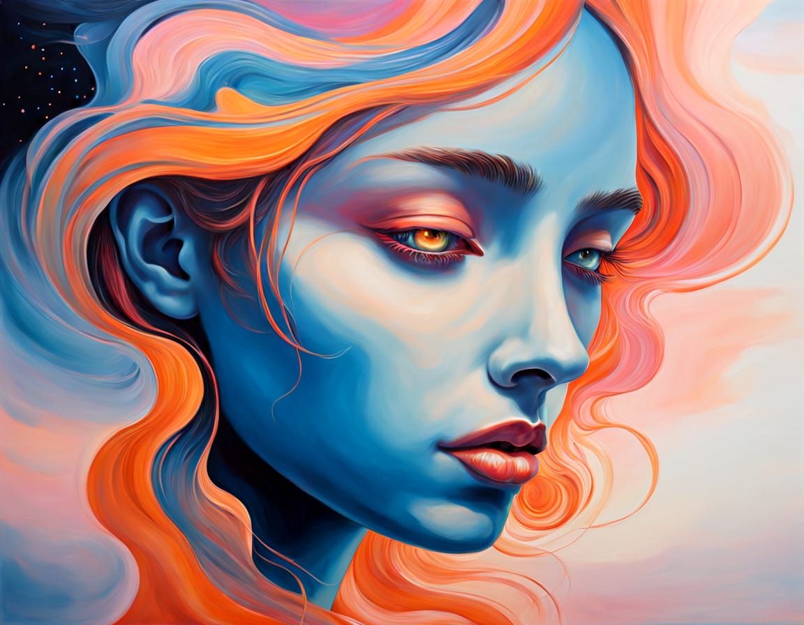 Surreal Face with Cosmic Sky and Eye Clouds