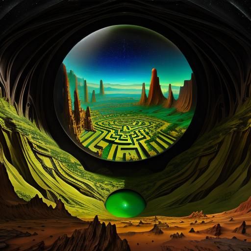 Martian Labyrinth with Crystal Cities, Surrealist Style