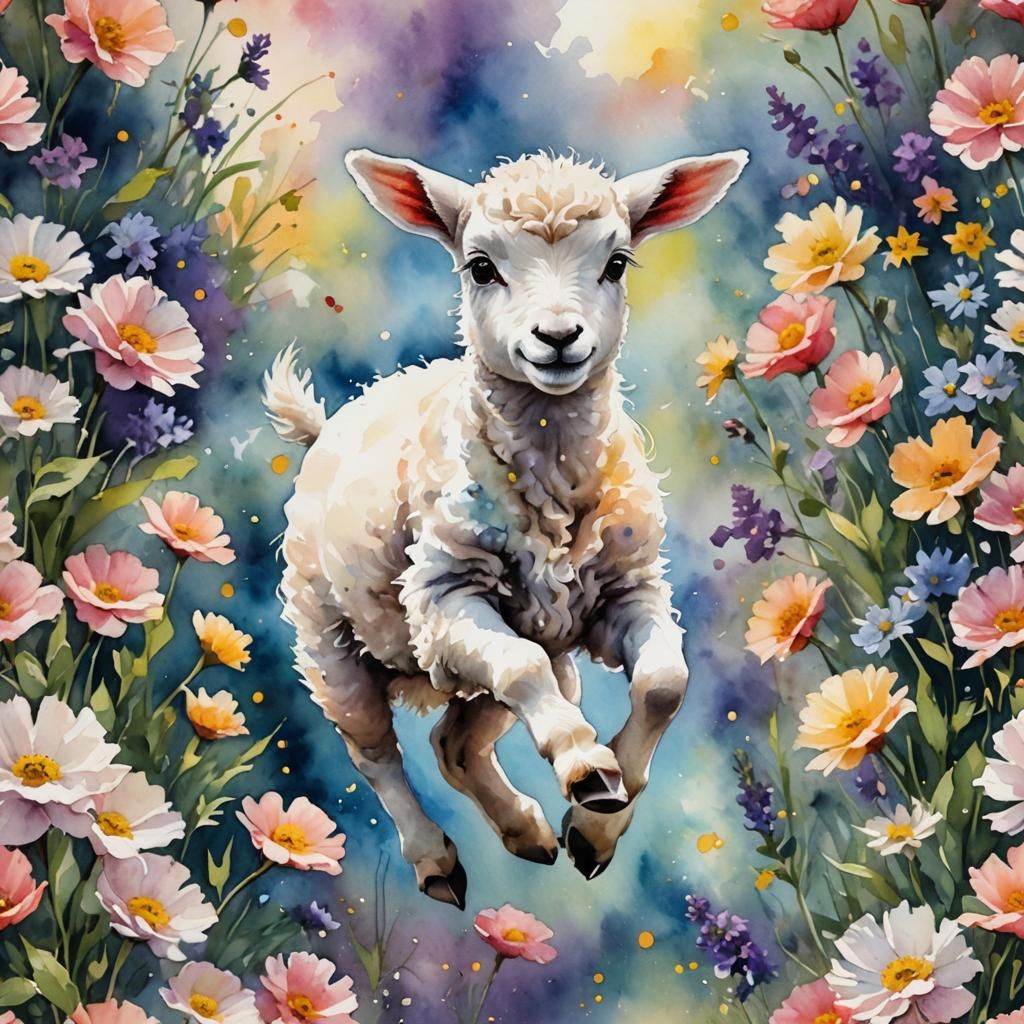 'Spring Lamb Leaping For Joy'  by @Kizby