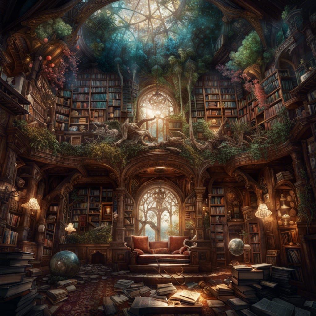 hidden enchanted library - AI Generated Artwork - NightCafe Creator