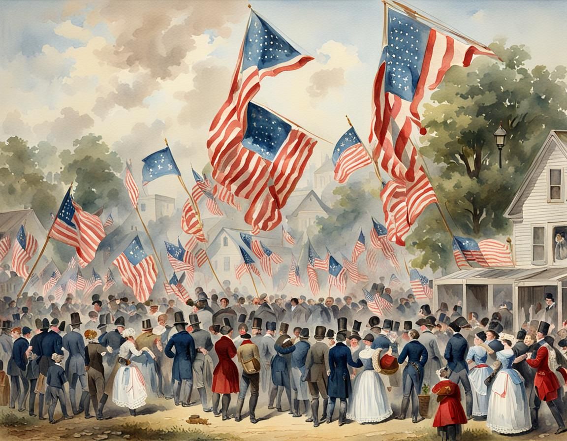 A watercolor painting of a fourth of july celebration 1876 ai