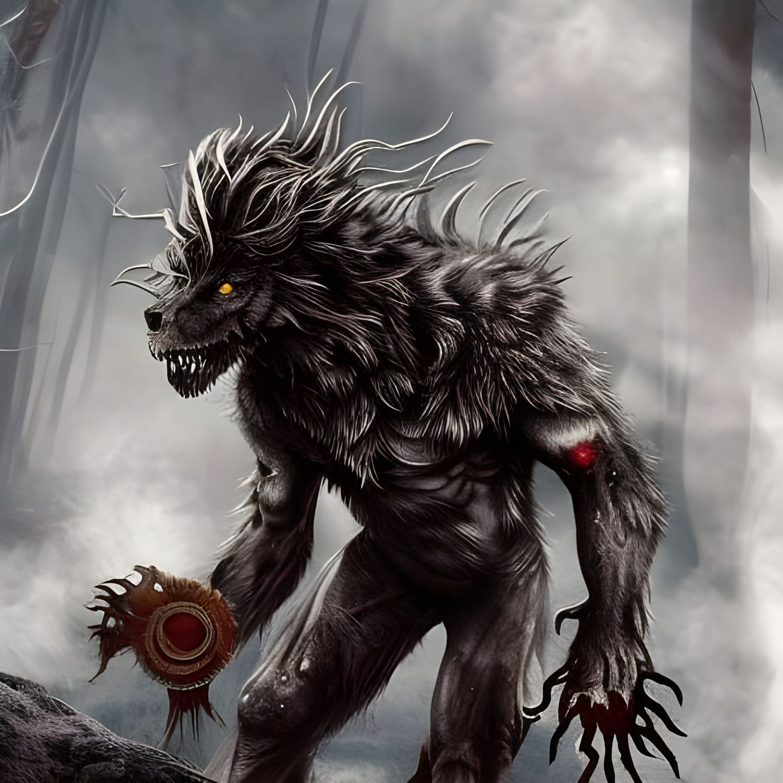 Zombie Werewolf king breathing fire in the woods    by @MZTO2