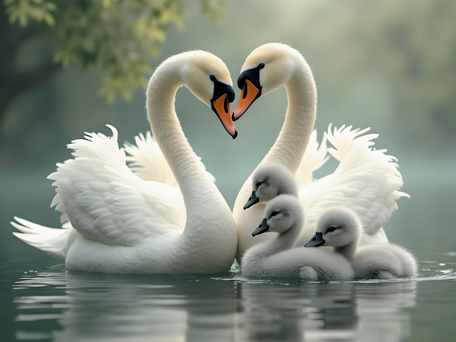 Swans with cygnets  by @Gary Murakami
