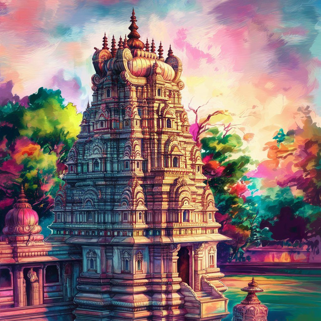 A watercolor painting of a temple