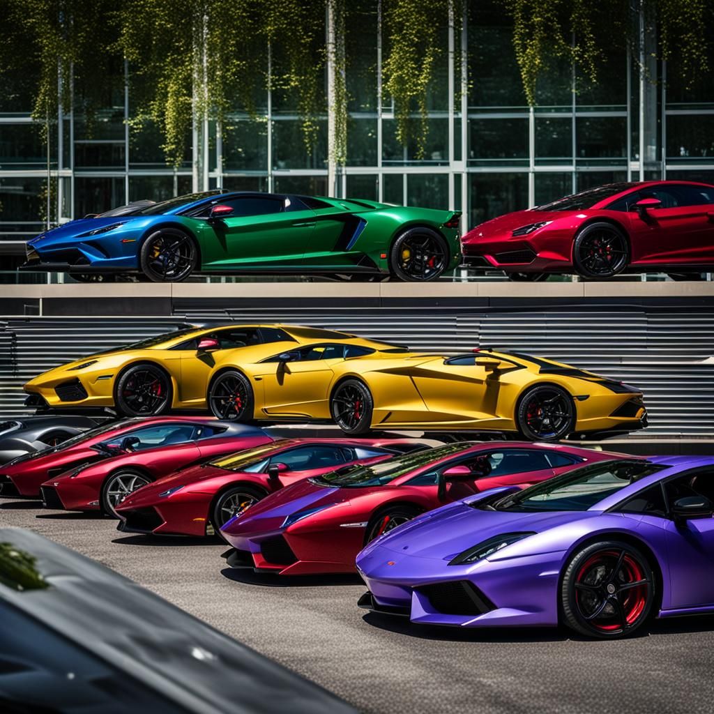 A line-up of shiny metallic cars and left to right there is ...