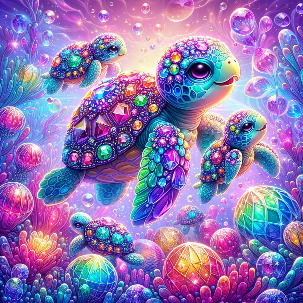 sea turtle & baby sea turtles playing