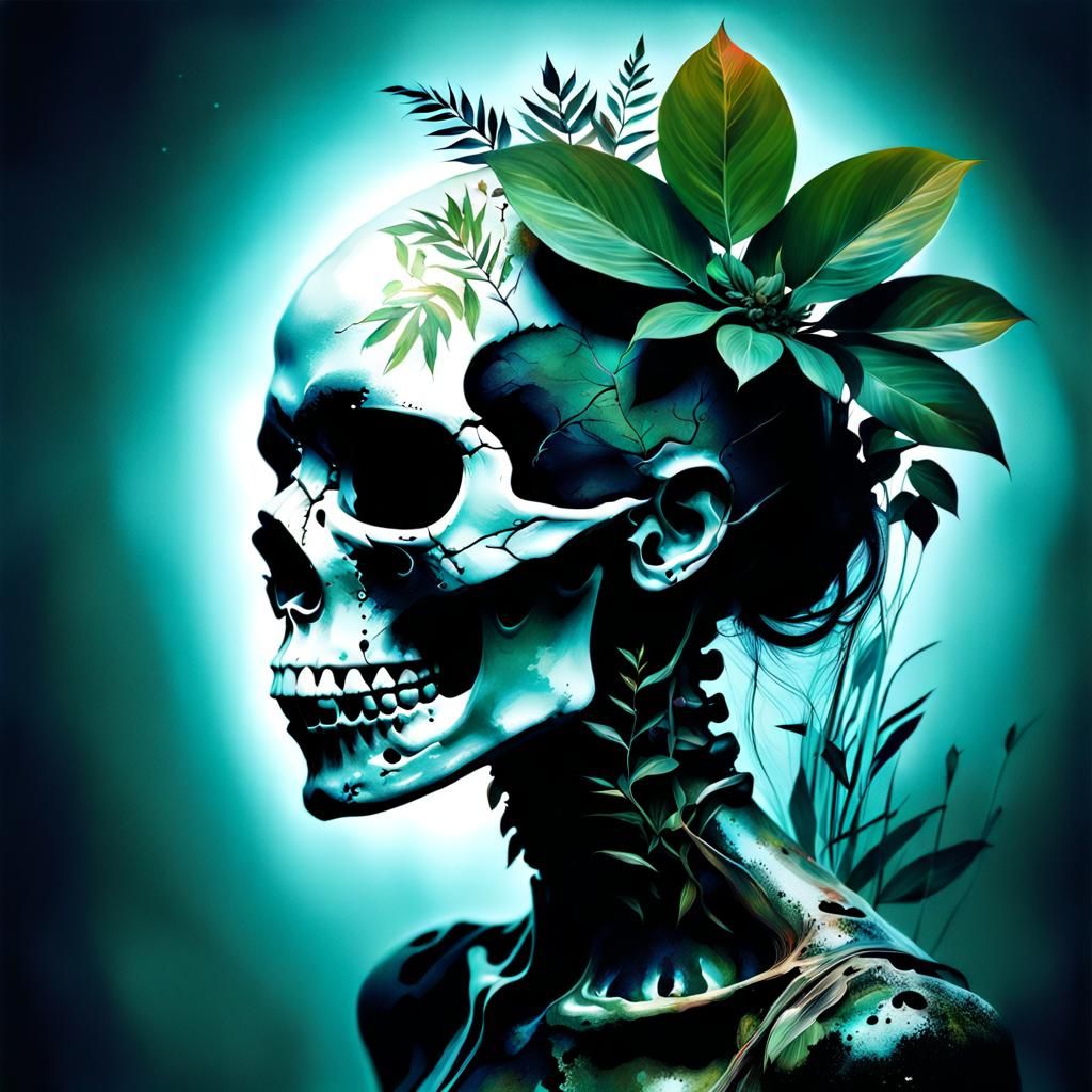 Skull and Girl Double Exposure in Oil