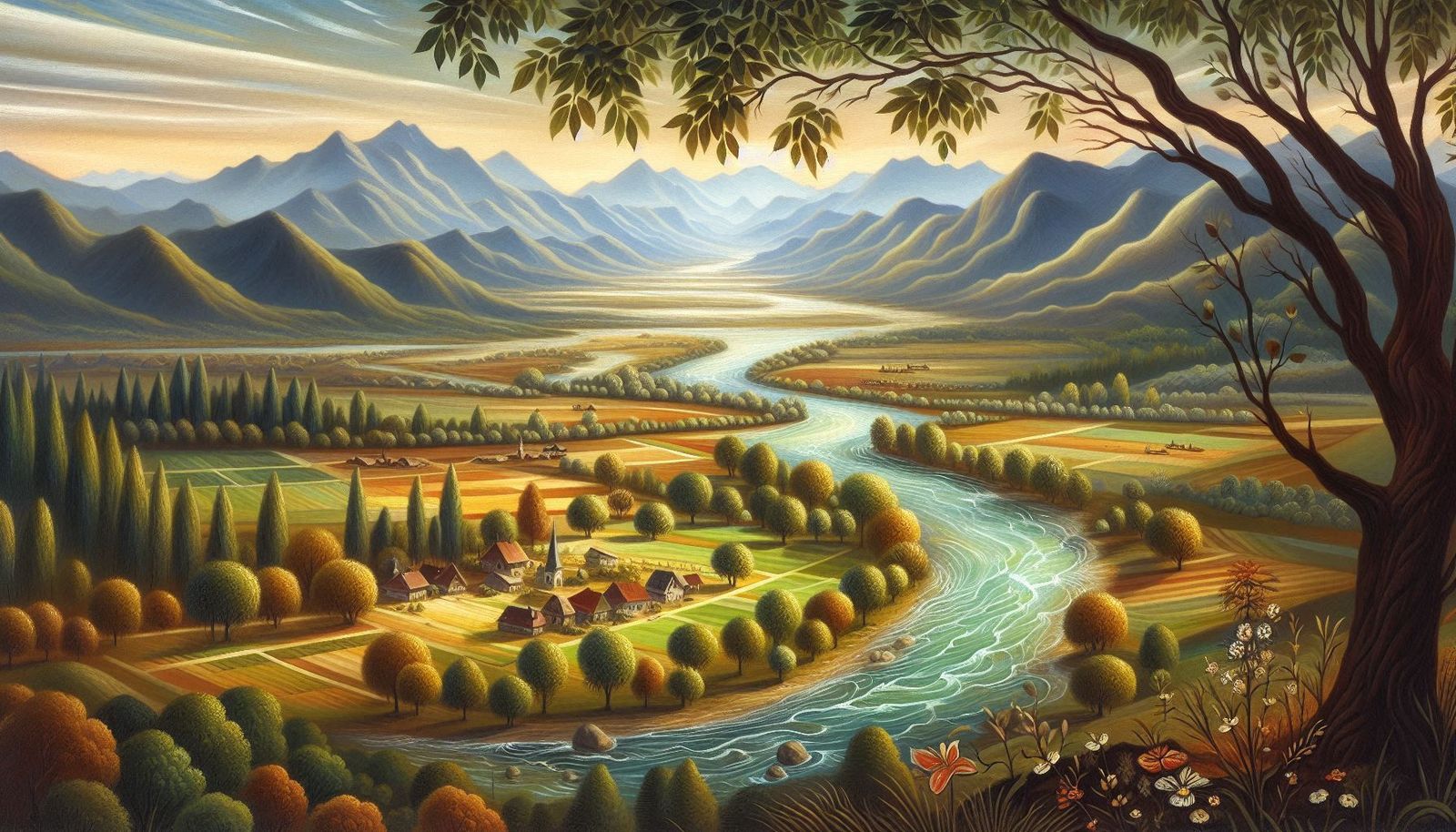Tempera painting of a landscape
