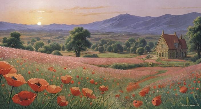 Whimsical Poppies in Soft Evening Light