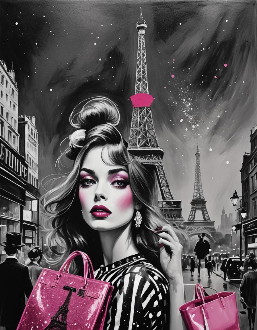 black and white stripes glamorous  dark pink glitter shiny f...