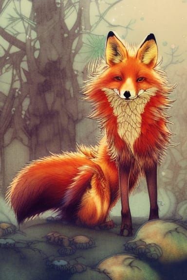 Cute Chibi Fox in Dark Fantasy Style