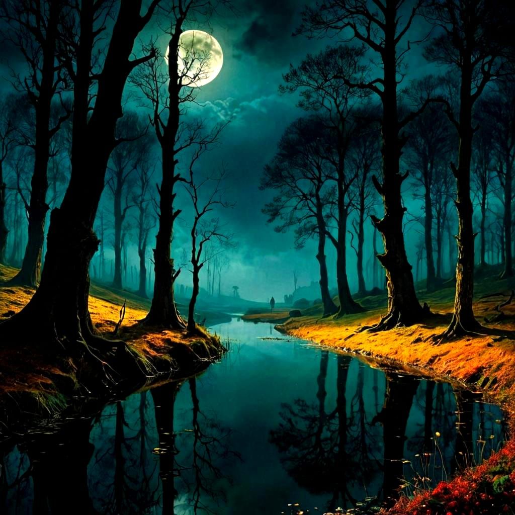 Eerie Surreal Landscape in Pre-Raphaelite Style