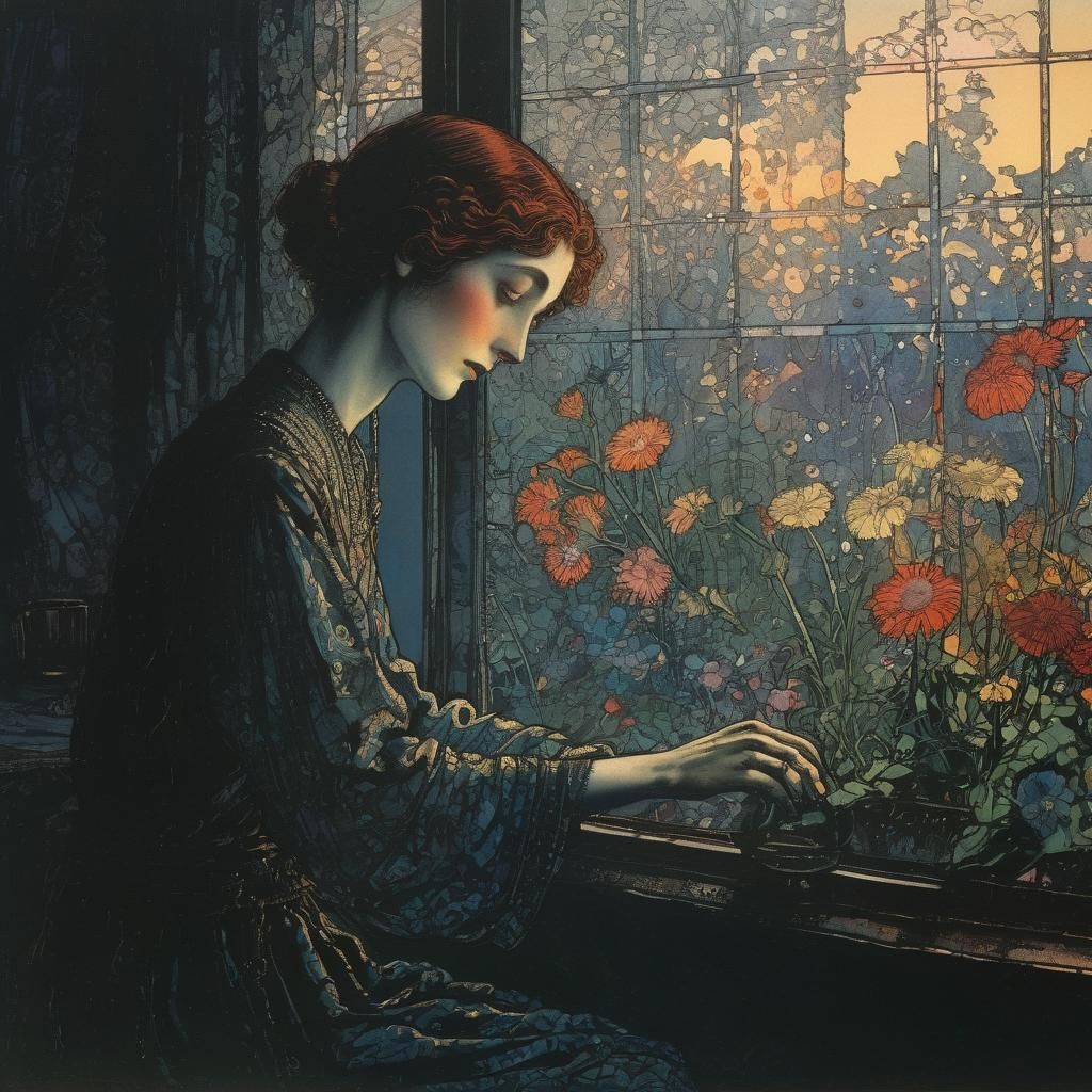 Older Woman Sunrise, Vintage Postcard Style