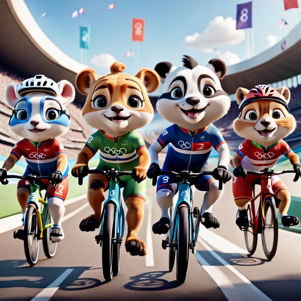 Pixar Animals in Bike Race  by @Chickadee