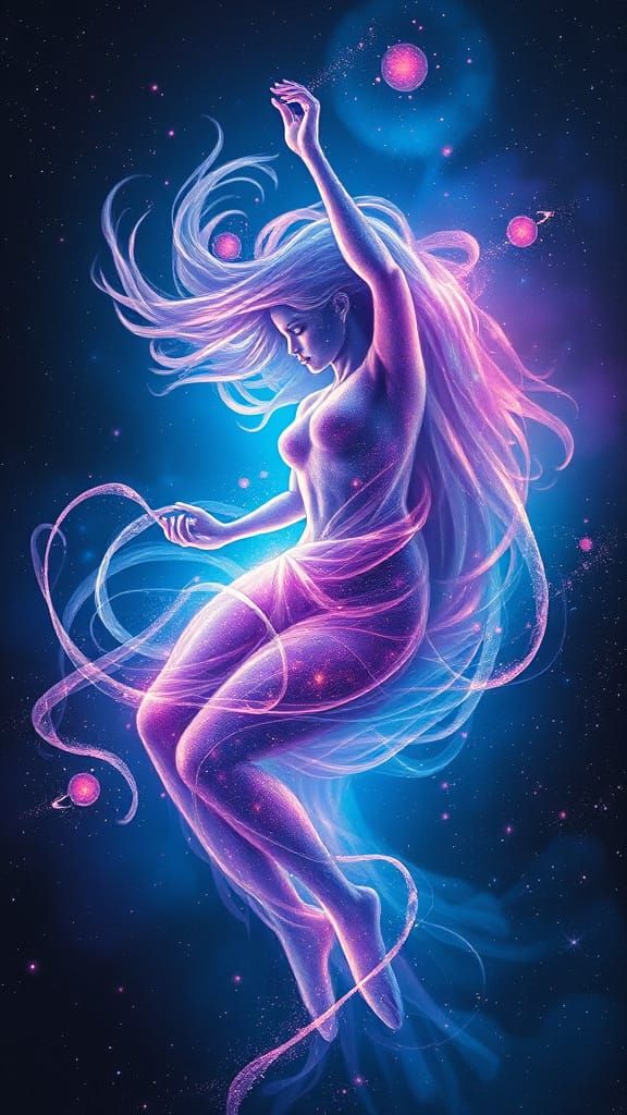 Celestial Being in Cosmic Expanse with Vibrant, Iridescent S...
