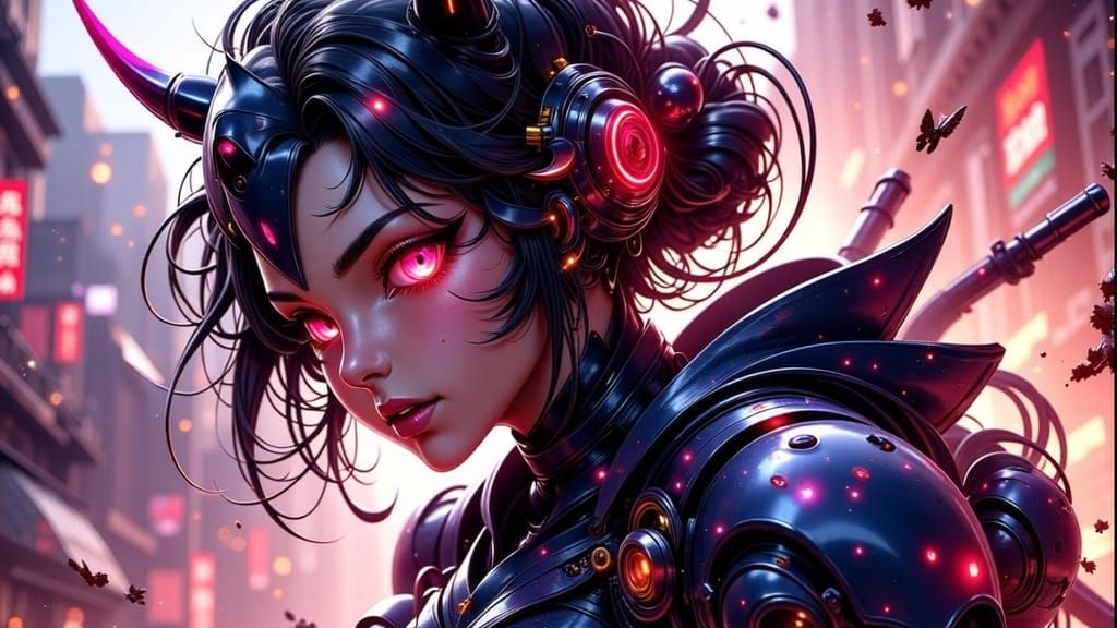 <lora:Cyborg-Galor:1.0> oil on canvas, oil on canvas, Zerg Queen Beautiful Girl: Ranlinger, 18 years old, (Japanese samu...