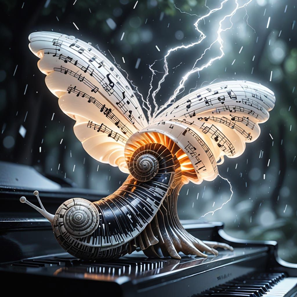 Epic Fantasy Elf Piano Key Snail in Enchanted Forest