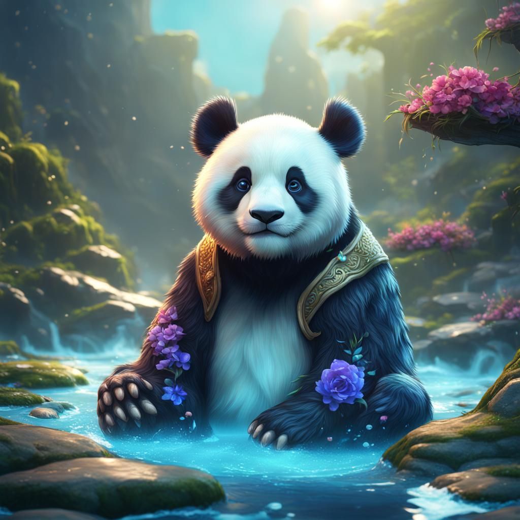 Cute Water Panda: Detailed Fantasy Concept Art