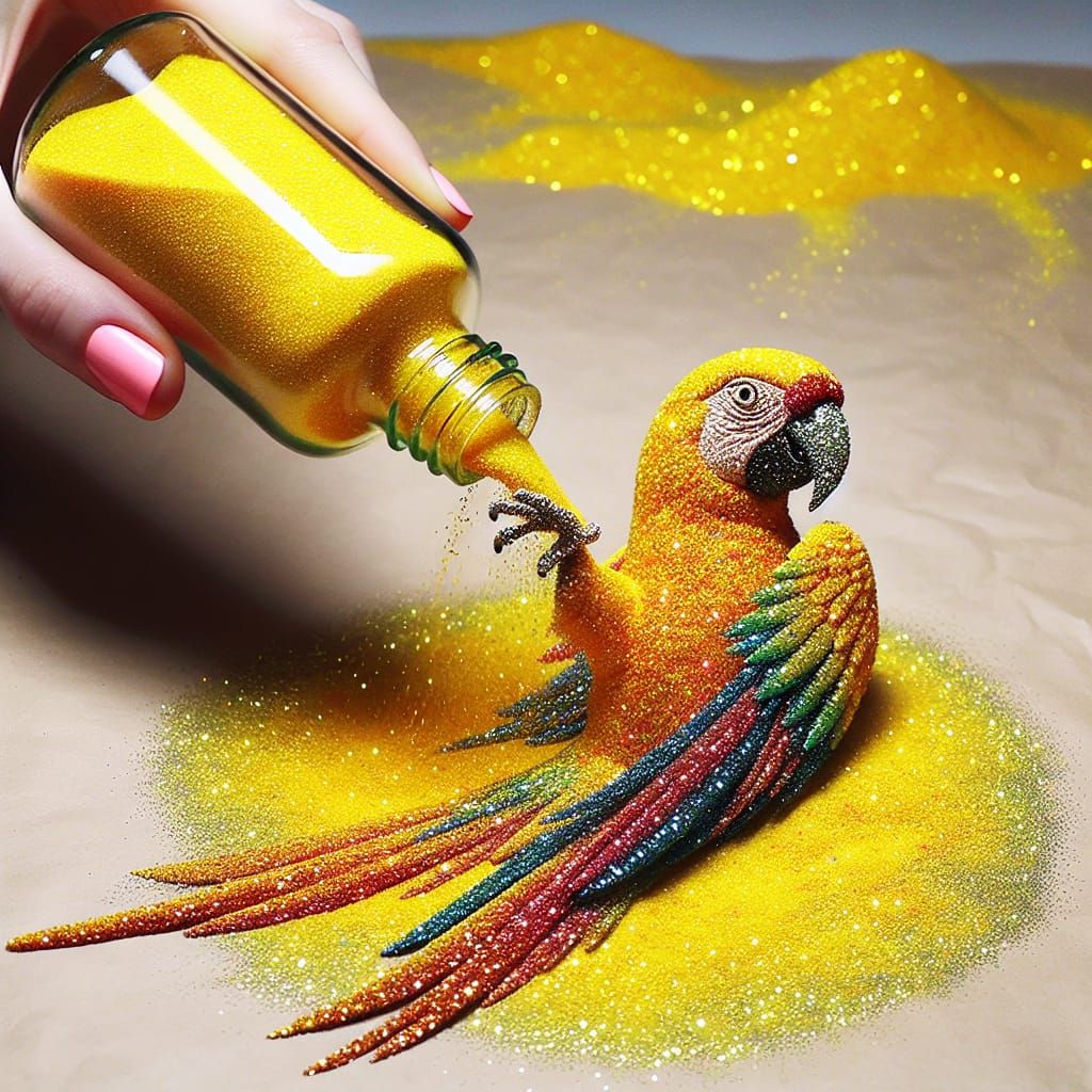 Yellow parrot in glitter
