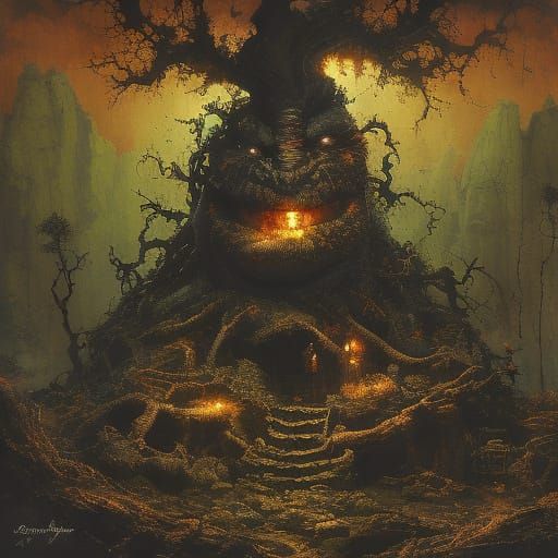 Dark Fantasy Ogre in Mysterious Cave