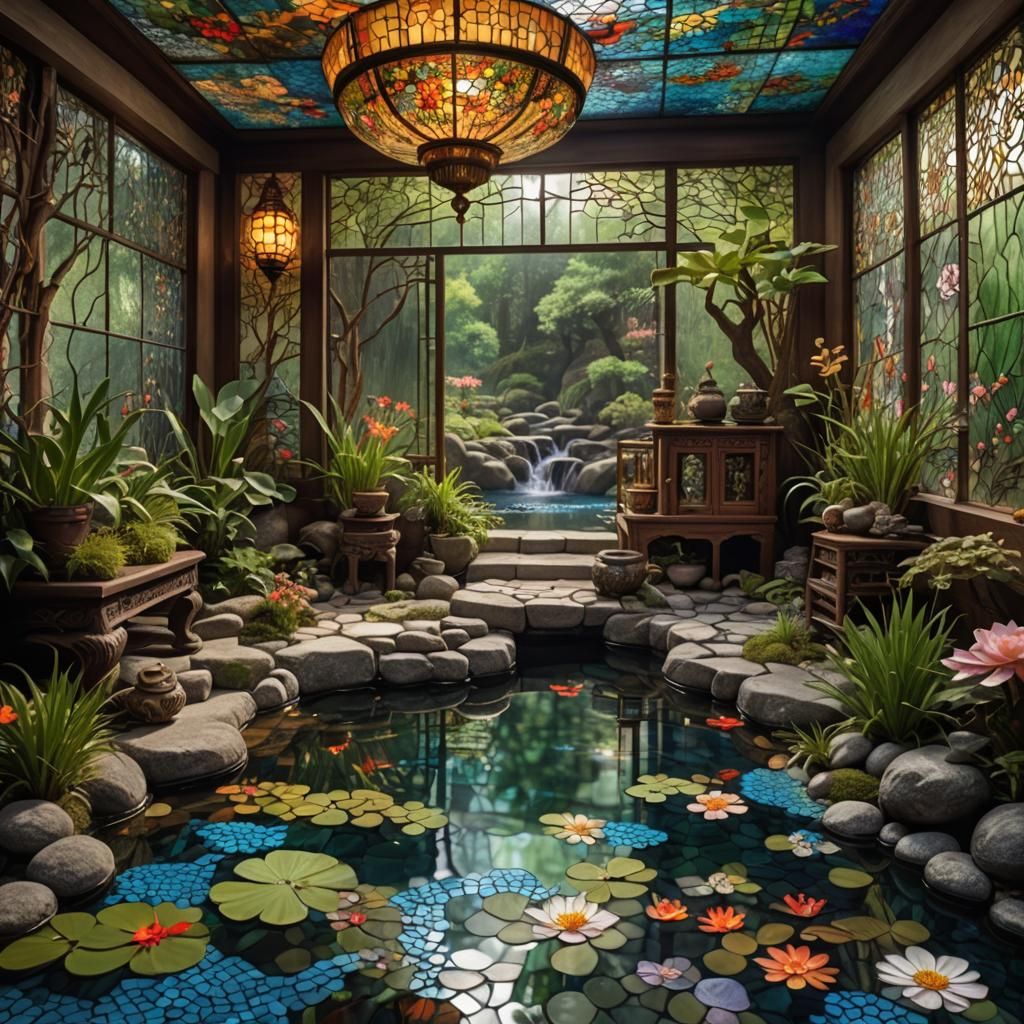 Iridescent Mosaic Room with Zen Garden