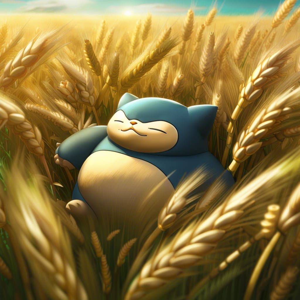 Snorlax lying down in a field of wheat - AI Generated Artwork ...