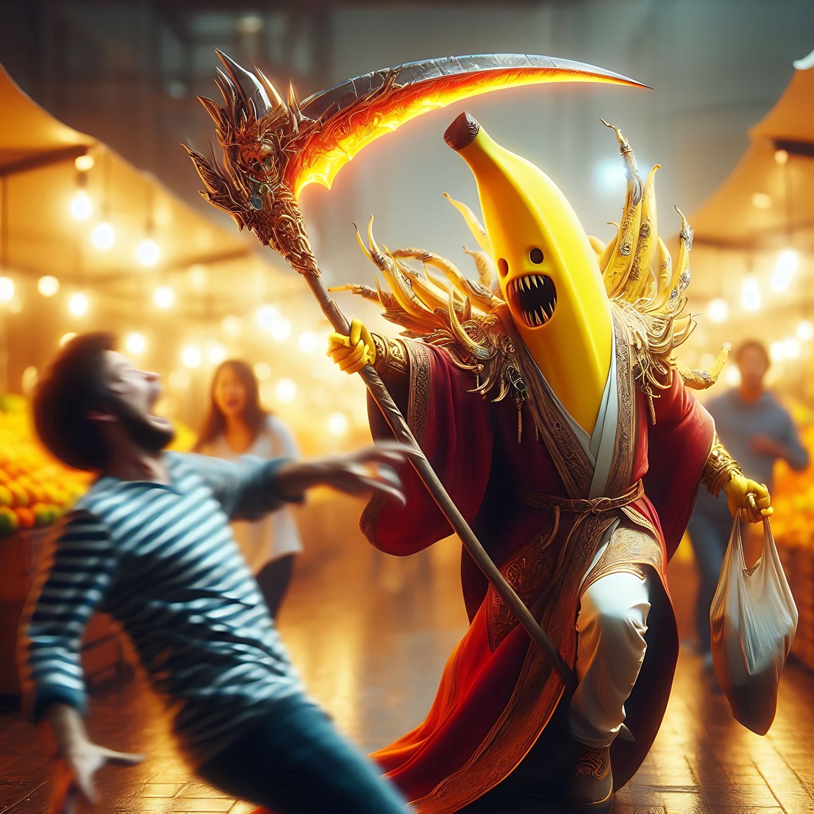 Demonic banana knight in marketplace (Uploaded)