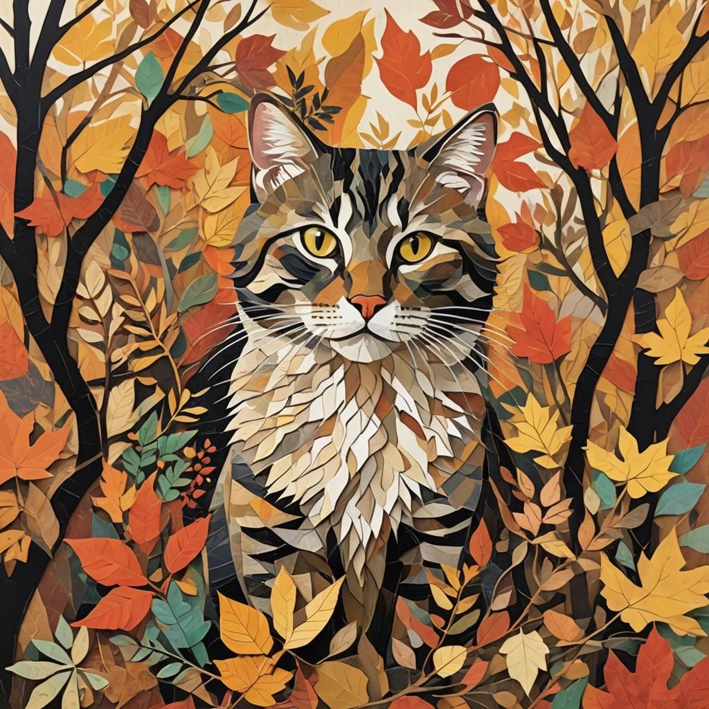 Fall paper collage with beautiful cat 
Fall paper collage ar...