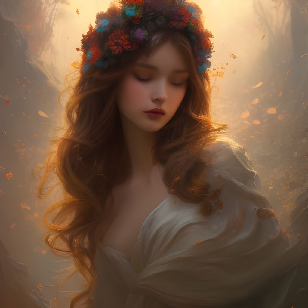 Pretty Jewish lady with wavy hair, floral dress and floral c...