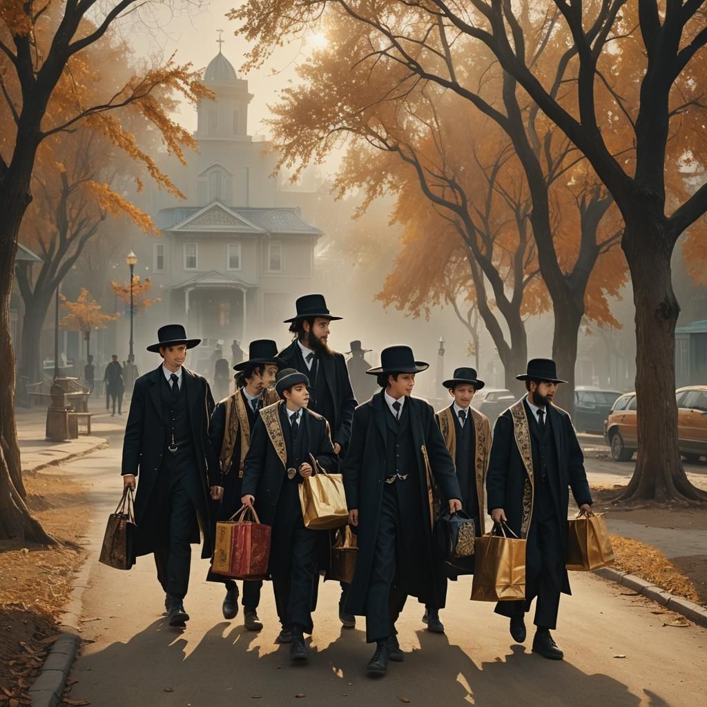 Hasidic Men Carrying Bags in Cinematic Fantasy Art
