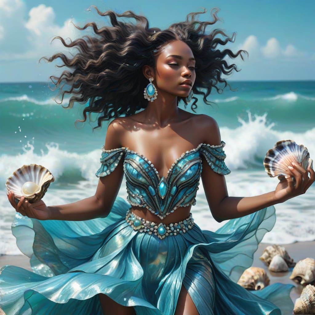 Ethereal Goddess of the Sea in Vibrant, Dreamy Splash Art
