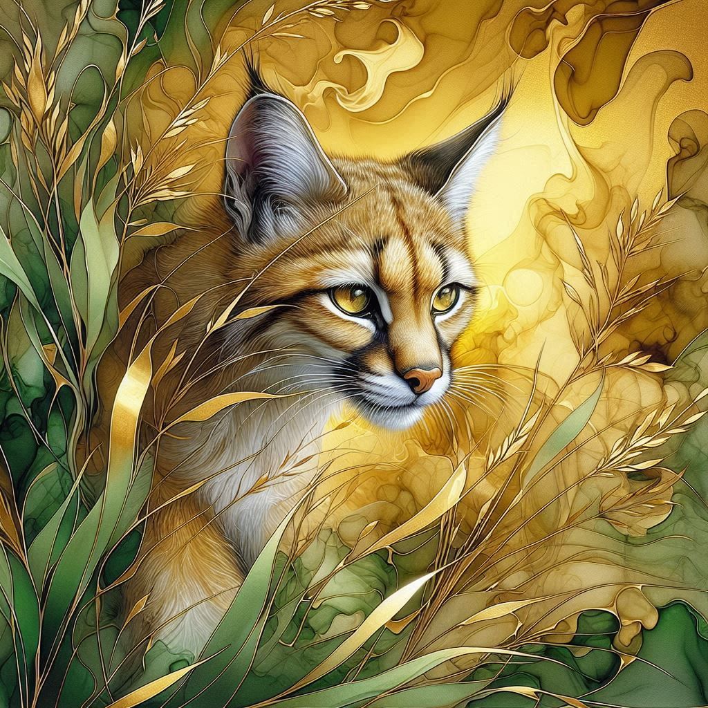 A golden portrait of a Bobcat