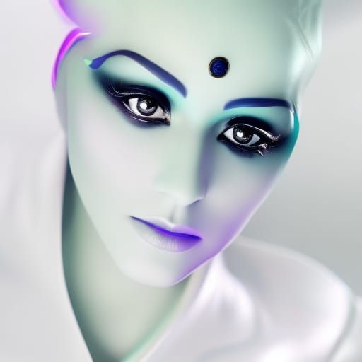 beautiful female alien in soft light while in space