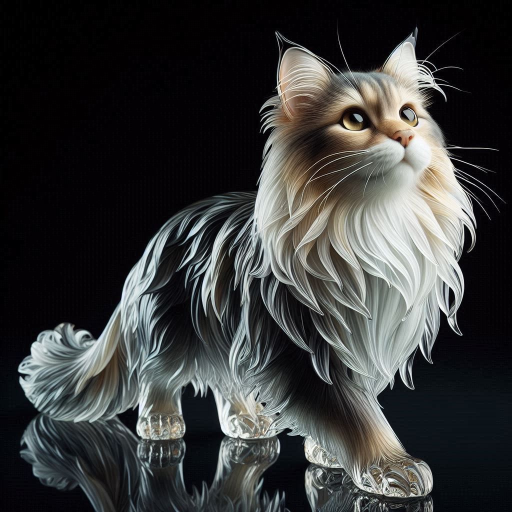glass statue of a norwegian forest cat