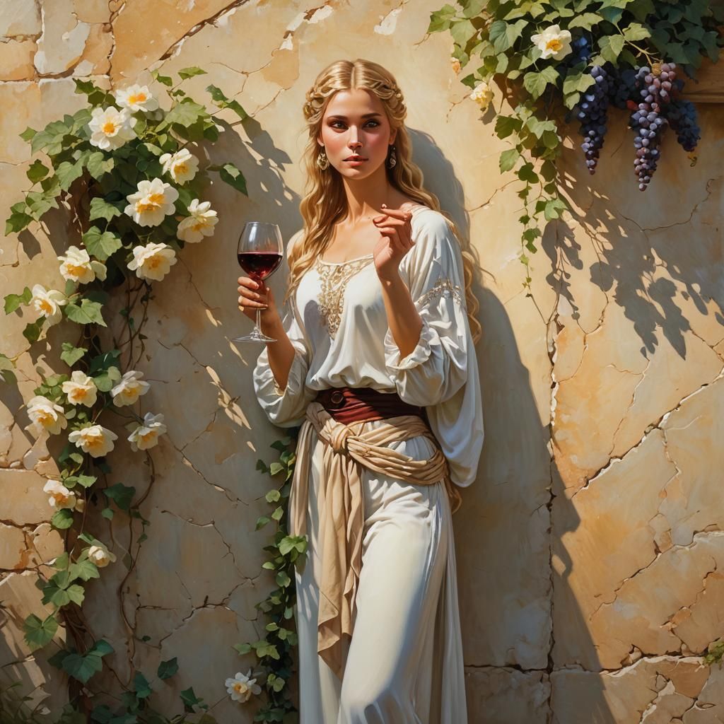Painting of a woman holding a wine glass 2