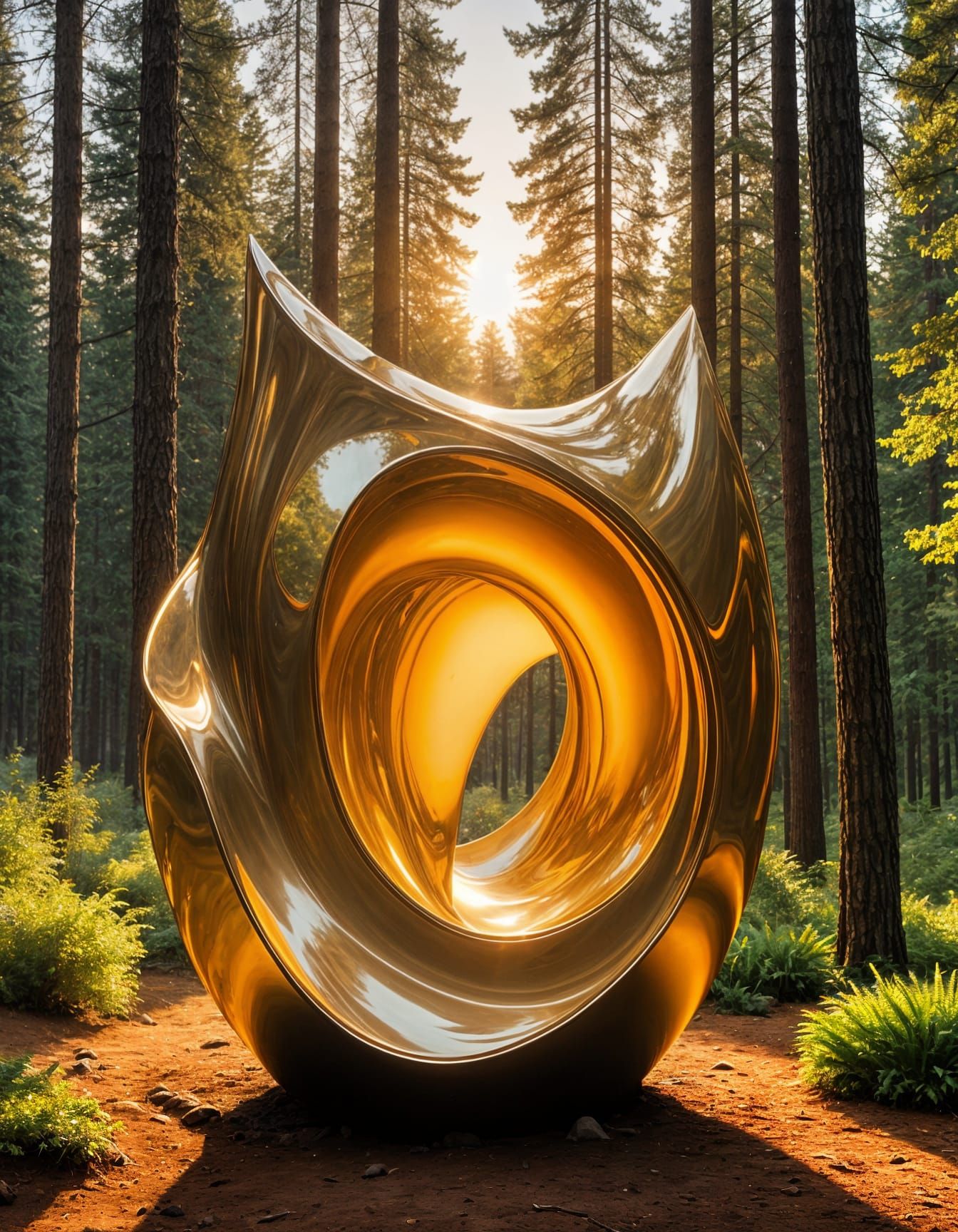 An awe-inspiring abstract sculpture stands majestically under a golden sunset, its massive form seamlessly ...  by @Quebra