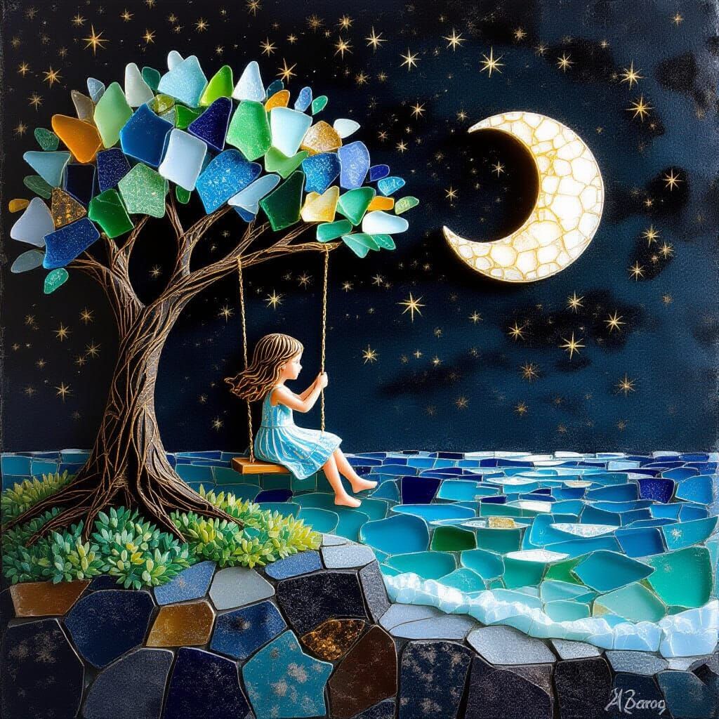 ^^Crescent Moon Swing Over the Waves  by @Little Rainbow